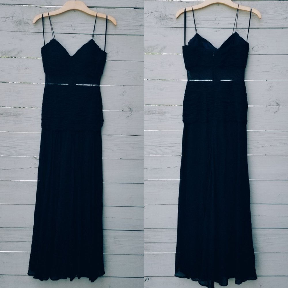 Cache Vintage 80s Black Silk Mesh Maxi Gown Sz 8